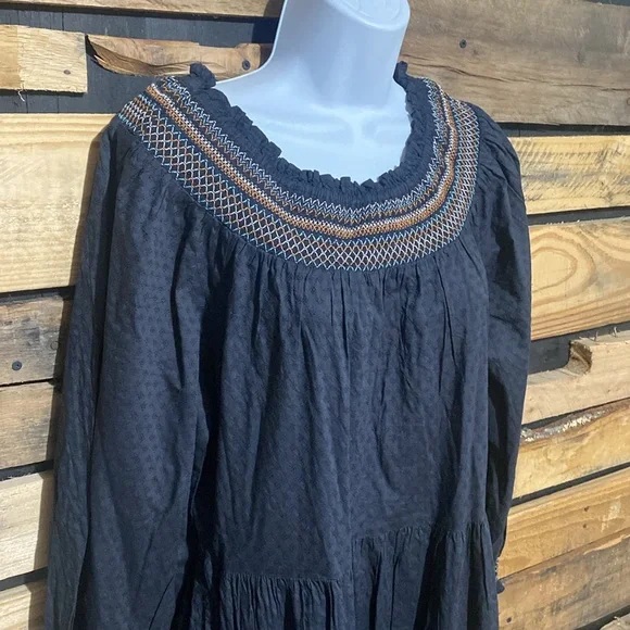 Universal Thread Boho Prairie Dress Small Long Black Smocked Embroidered‎ Maxi M - Picture 6 of 11